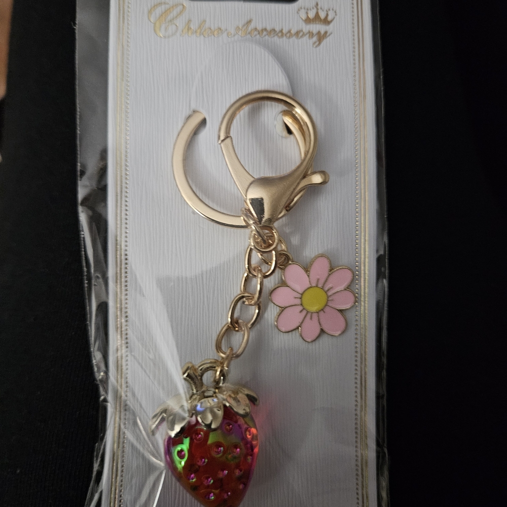 Strawberry Keychain with  Flower Charm Bundle Of 3